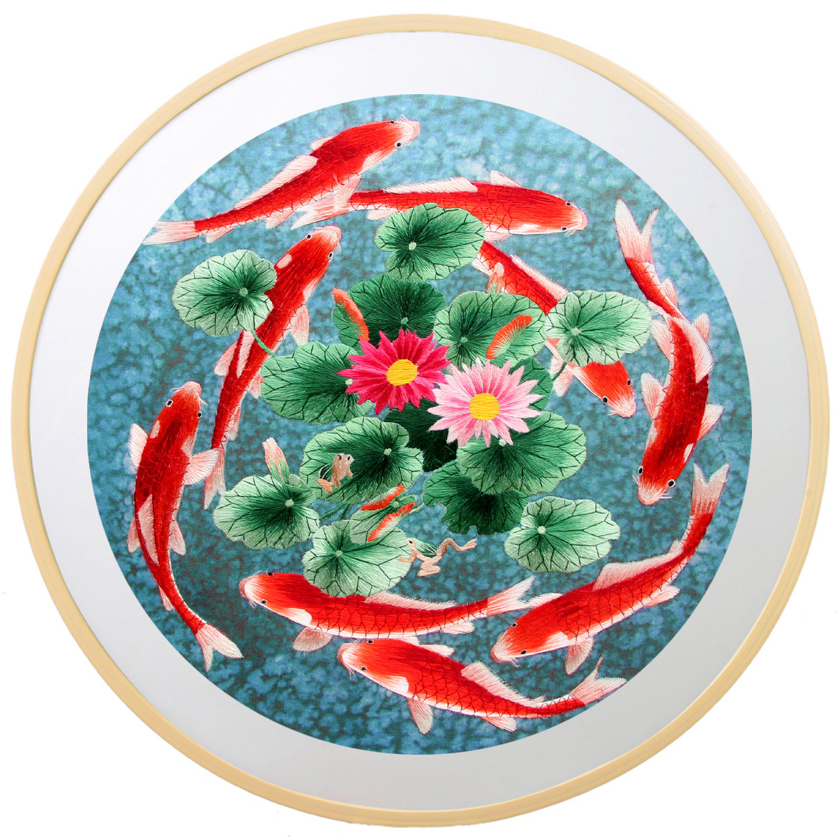 刺绣苏绣纯手工成品 荷花鲤鱼客厅餐厅挂画 九鲤鱼玄关年年有余