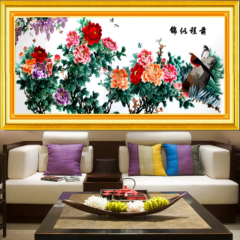 喜鹊桑叶蚕丝绣 工艺奉献手工刺绣 客厅装饰画 前程似锦 旗开得胜