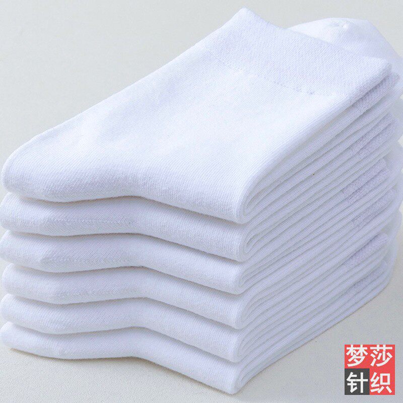 秋冬季女士中筒白色袜子纯棉学生少女白色袜子全棉线透气吸汗厚款