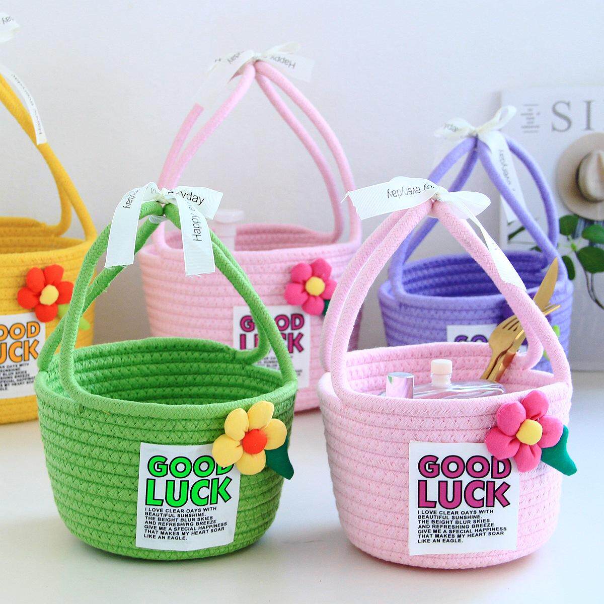 婚庆伴手礼花朵编织篮儿童生日周岁满月宝宝喜宴回礼置物盒手拎包