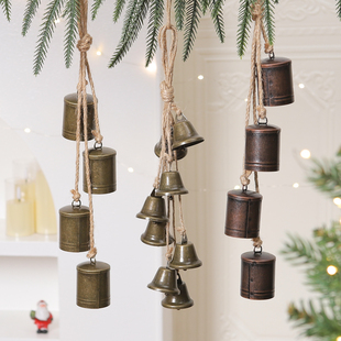 森韵圣诞节装饰品复古铁皮筒麻绳铃铛串铃圣诞树藤条装饰壁挂门挂