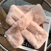 韩国时尚 獭兔毛围脖ins可爱毛绒双面纯色保暖围巾秋冬毛毛围脖女