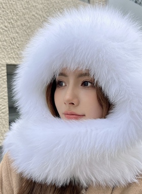 风雪帽室外简约女冬季真狐狸毛