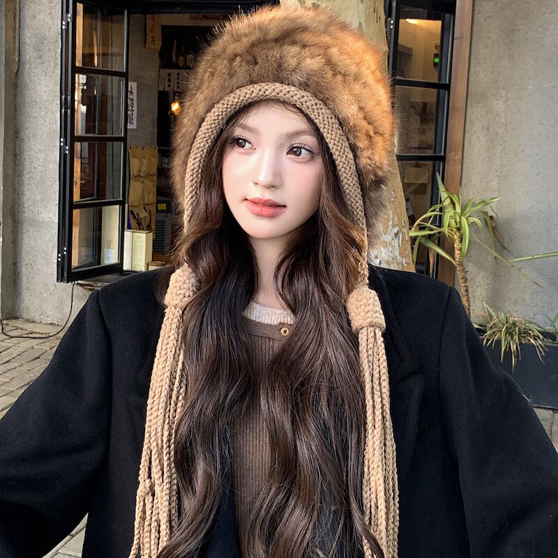 赛雅娜紫貂毛帽子室外韩版女秋冬