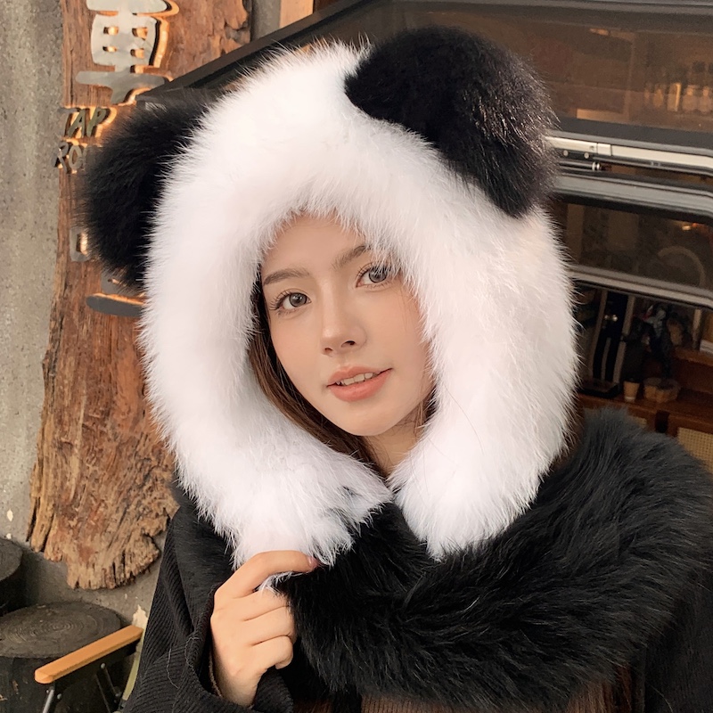 赛雅娜皮草风雪帽室外可爱女冬