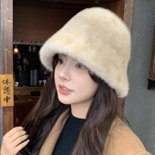 水貂毛毛渔夫帽女秋冬高级感保暖加厚毛绒护耳帽子皮草盆帽显脸小