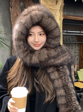 赛雅娜狐狸毛风雪帽户外韩版秋冬