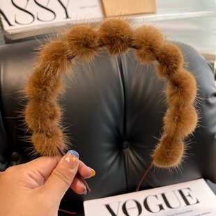 洗脸发箍女真水貂毛毛球发饰2023网红可爱毛绒球头饰少女发卡头箍