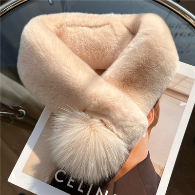 冬季真獭兔毛围脖可爱毛毛围巾