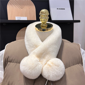韩国真獭兔毛球围脖秋冬加厚保暖百搭双面毛绒纯色护颈真皮草围巾