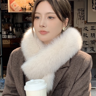 真狐狸毛毛围脖女冬季韩版气质百搭高级感保暖加厚长款皮草围巾女