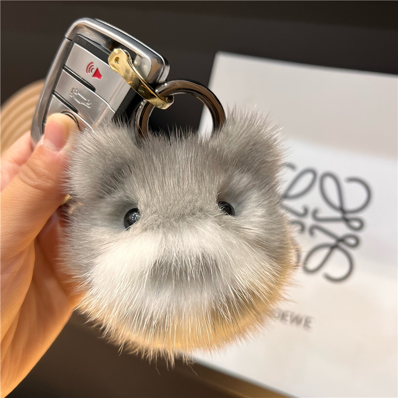 可爱水貂毛汽车钥匙扣挂件卡通毛绒公仔玩偶书包包挂饰生日挂件