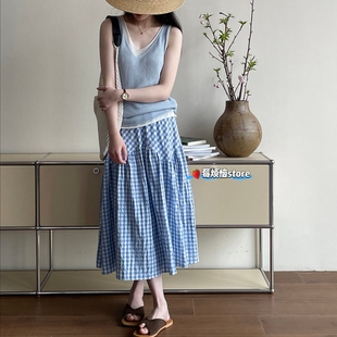 海盐味夏天 清新格子半身裙25夏百搭格子A字裙