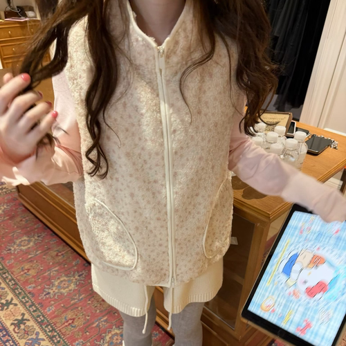 mmt 四季青源头女装 温柔甜美风碎花摇粒绒宽松休闲百搭拉链马甲