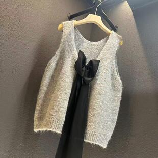 80斤 衣长61cm 140斤 蝴蝶结设计感宽松马甲 2024秋冬新款