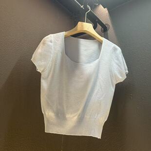 针织衫 80斤 短款 衣长46CM 140斤 上衣 2025年新方领短袖