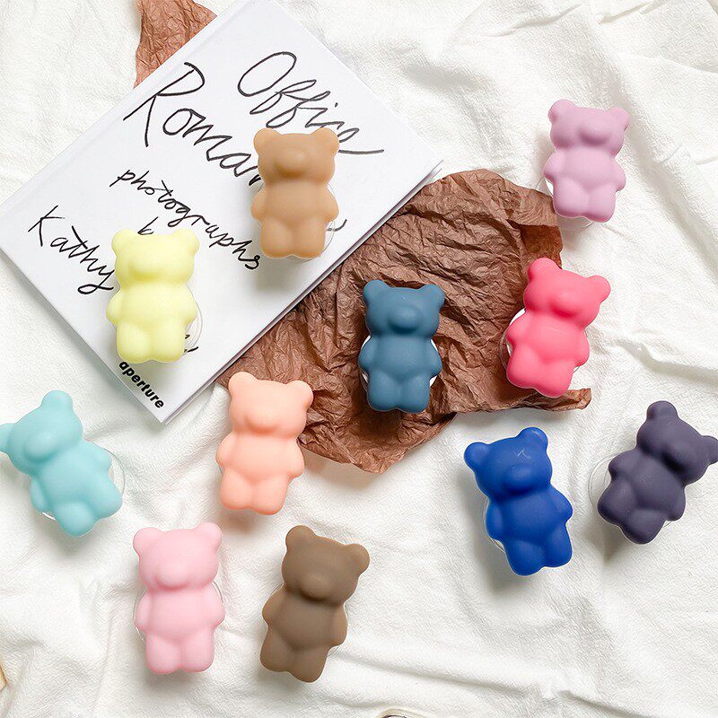 手机背贴支架气囊纯色小熊桌面卡通可爱粘贴可伸缩懒人指环扣自拍