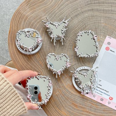 手机气囊支架ins风创意个性爱心蝴蝶镜子伸缩桌面支架可粘贴背贴