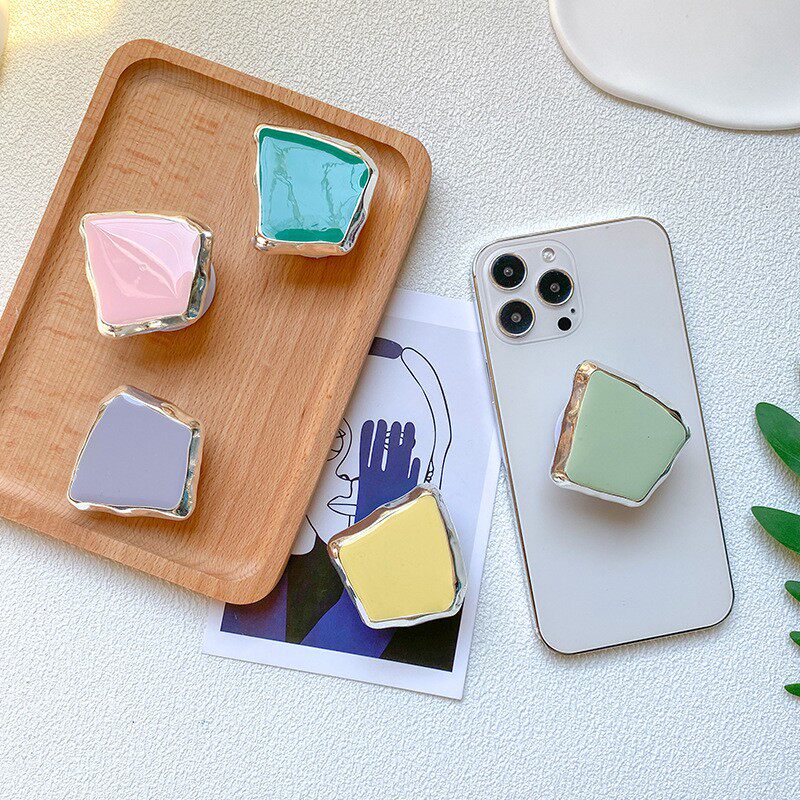 创意手机气囊支架电镀金属方块简约高级感背贴可伸缩桌面支撑纯色