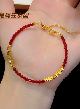 兔妈在泰国  吸钱星手链 配饰 红玛瑙三角碎金红手串 吸米星挂链