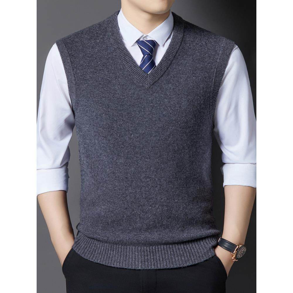 鄂尔多斯市100纯羊毛衫男鸡心领秋冬v领毛衣背心商务休闲针织马甲