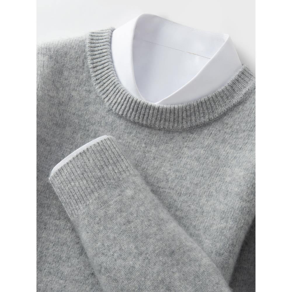 秋冬新款高端男士圆领羊绒衫毛衣纯山羊绒秋冬双股加厚针织打底衫