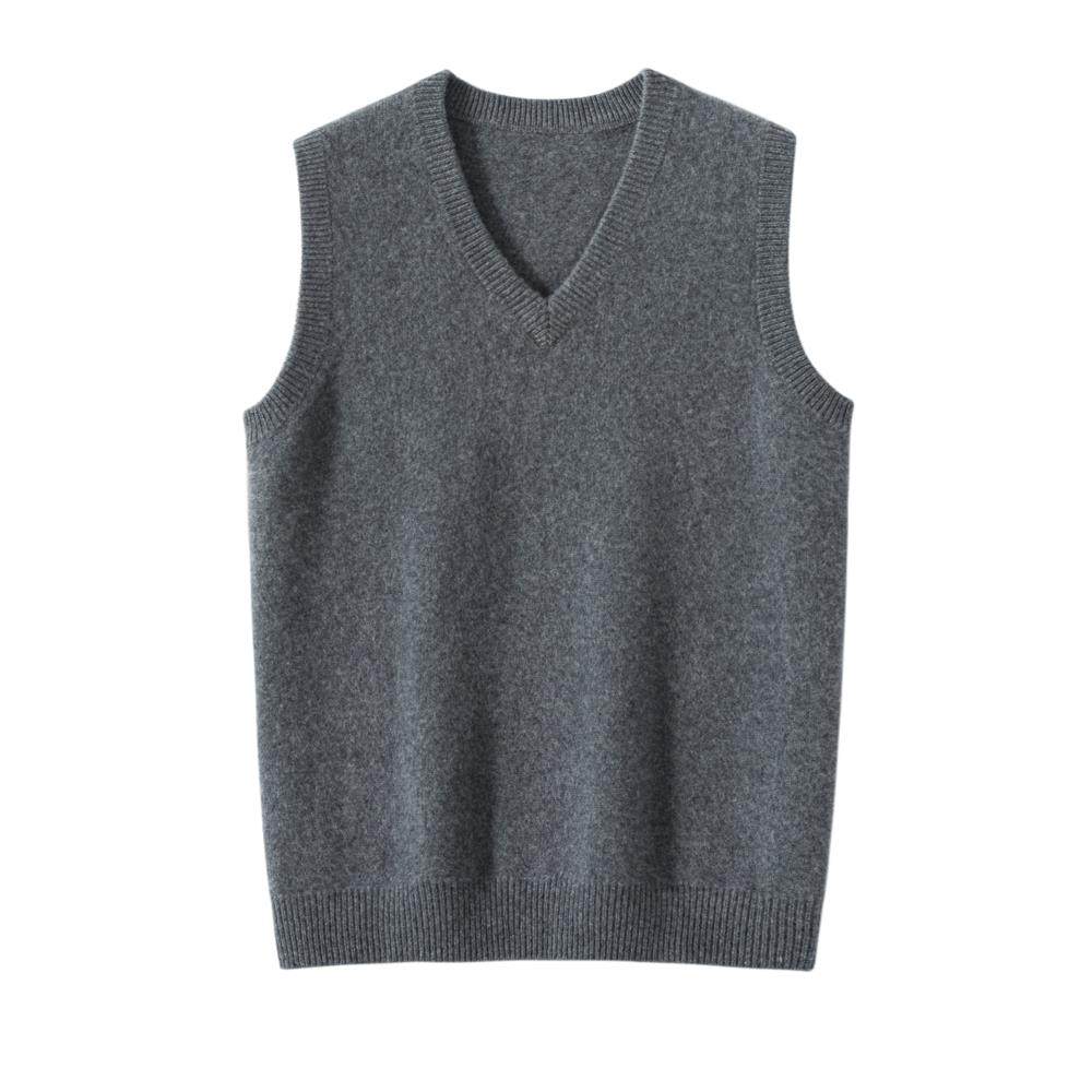 秋冬新款加厚山羊绒衫男款背心商务马甲坎肩V领羊毛针织打底毛衣
