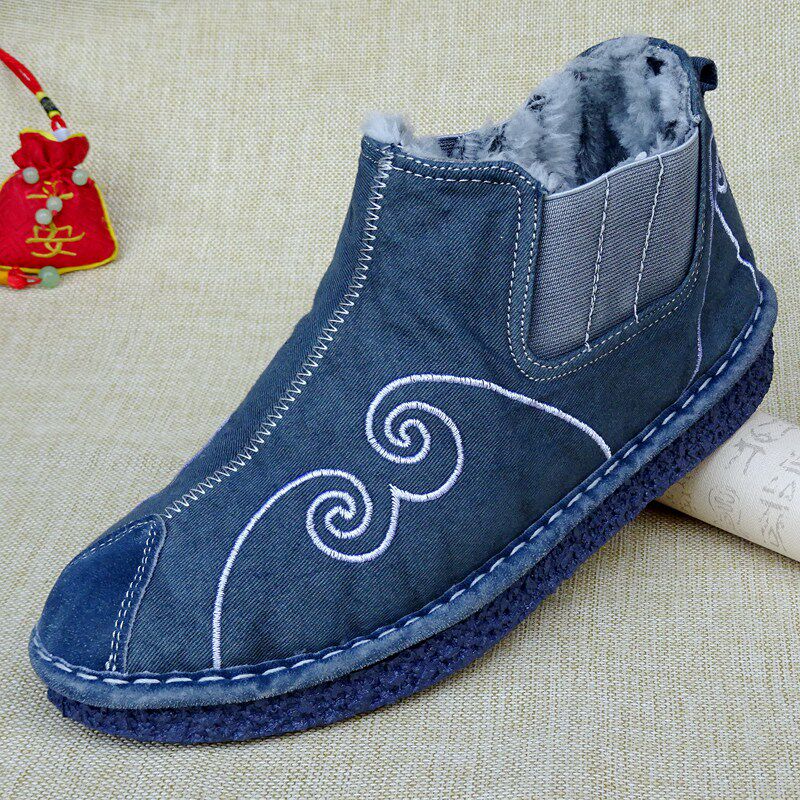 老北京布鞋男士冬季加绒保暖棉鞋古风汉服刺绣祥云软底中式潮流鞋