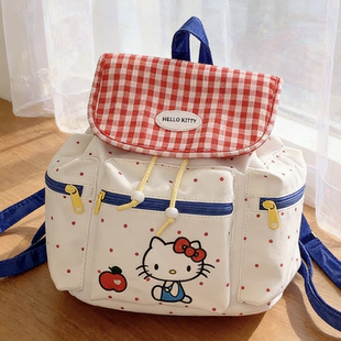 可爱格子双肩包初中女生kt猫书包学院风ins小众大容量背包出去玩