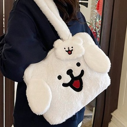 日系平板收纳包学生毛绒线条小狗手提包笔记本电脑包补习单肩包女