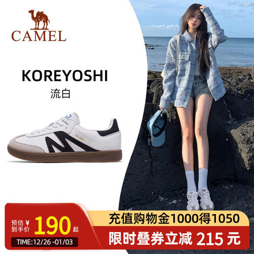 骆驼板鞋女款新款平底小白鞋时尚复古休闲鞋T头鞋百搭德训鞋女鞋