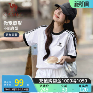 骆驼柔绵T神春夏季 圆领情侣复古宽松运动休闲上衣男 棉t恤女短袖