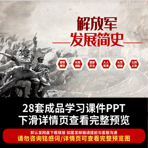 人民解放军历程PPT军史PPT发展课件学习解读各大战役三湾改编PPT