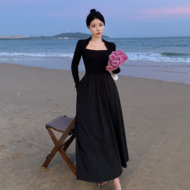 女王衣柜 黑色连衣裙年会晚会长款连衣裙圣诞节情人节约会裙