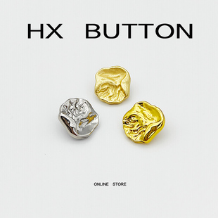 BK高档设计款异性褶皱金属纽扣小香风衬衫外套开衫装饰搭配小扣子