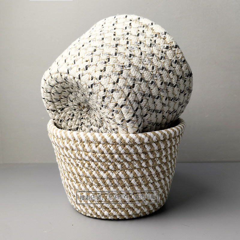 （出口岛国库存--质量很扎实的筐子）手工棉绳桌面收纳筐家居整理,收纳整理,桌面收纳盒,淘宝优惠券,粉丝福利购,淘宝优惠卷