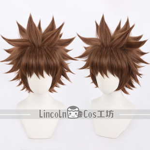 LINCOLN 家庭教师reborn 棕色爆炸头cos假发 泽田纲吉cosplay假发