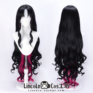 LINCOLN FGO 杀生院祈荒 cosplay假发 中分刘海长头路黑红长卷发