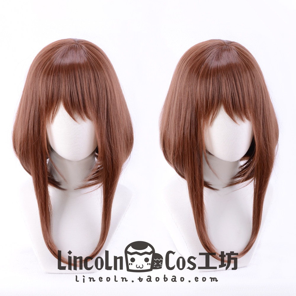 lincoln 丽日御茶子 cosplay假发 棕红色bob短发 加长鬓角