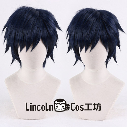 LINCOLN 深蓝混色短发 cos假发 打毛顶蓬松cosplay假毛 万用造型