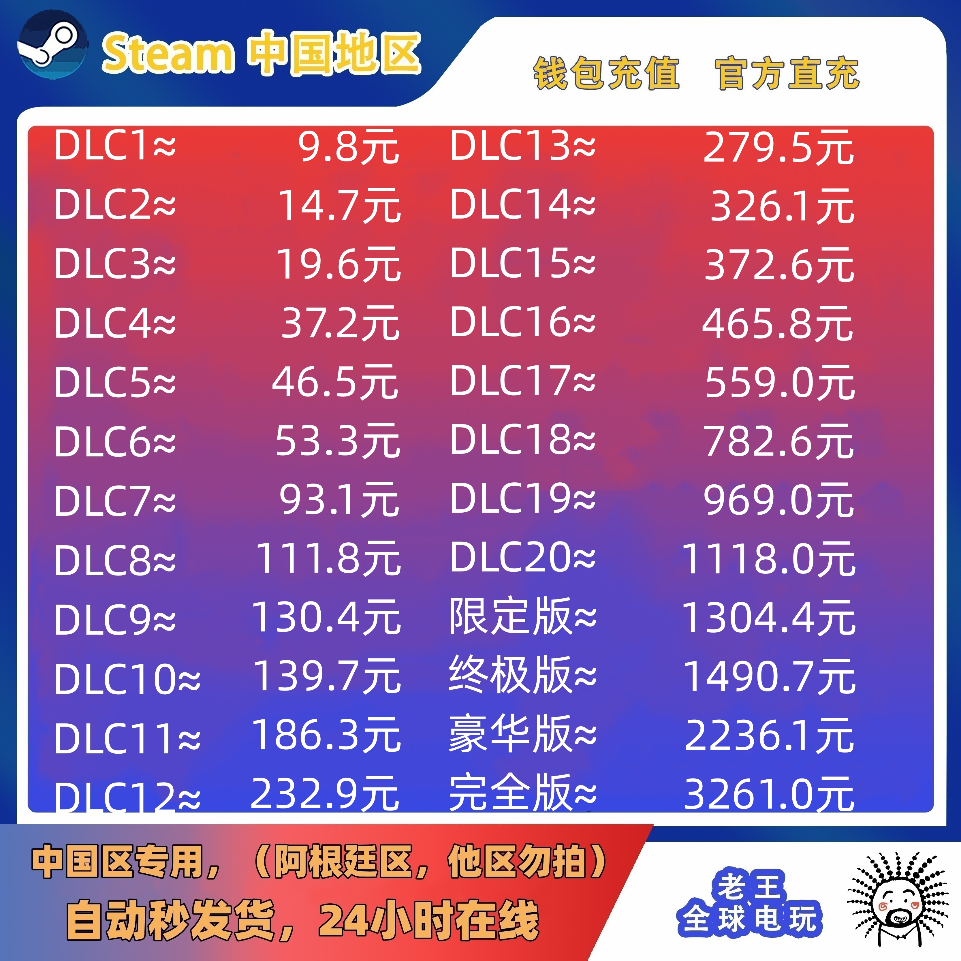 自动秒发 中国区steam充值卡Steam余额钱包码 国区余额 csgo钥匙