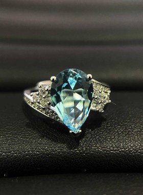 网红爆款奢华皇冠高碳钻水滴形仿天然托帕石彩宝开口戒指订婚钻戒