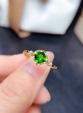 抖音直播珠宝基地bic仿天然透辉石戒指 镀18k黄金小清新开口女戒