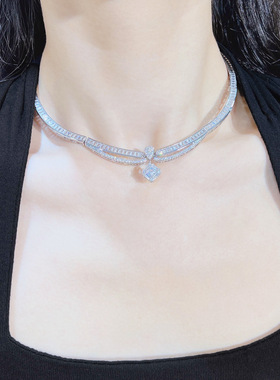 抖音网红lulu同款重工轻奢T方钻项链璀璨满天星高碳钻颈链choker