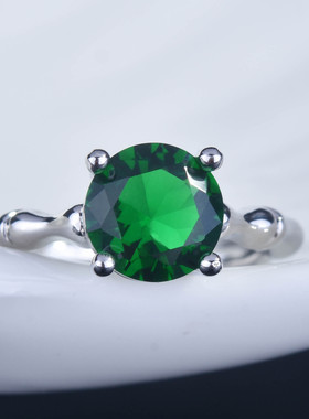 直播福利品彩宝饰品 创意竹节女戒仿真祖母绿开口戒指