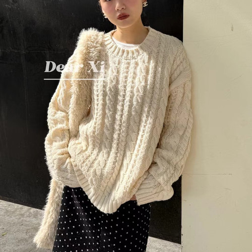 DEAR.XI 2025冬季 基础又百搭 气质休闲感加厚麻花套头毛衣