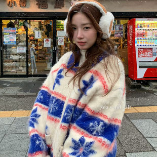 加厚冬季 sea moon同款 salt 蓝色雪花毛衣 sand