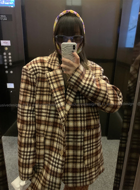 七七ost 行走的时髦感 复古格调气质格纹毛呢加厚外套 6725#