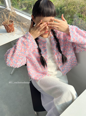 七七ost 自带美颜滤镜 配色超美~梦幻花朵网纱廓形西装外套 6953#