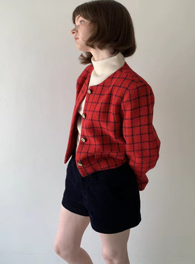 ovins yang 刚刚好！秋冬百搭气质红色格纹呢子外套 10319#